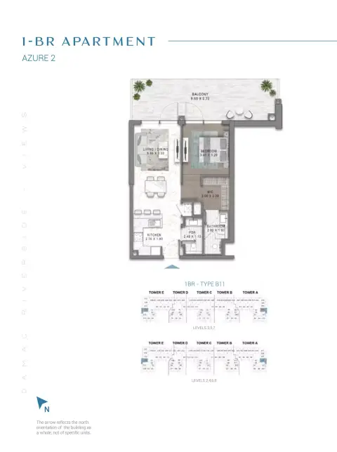 Damac Riverside Views Azure 2: फ़्लोर प्लान Type B11-Tower A:E