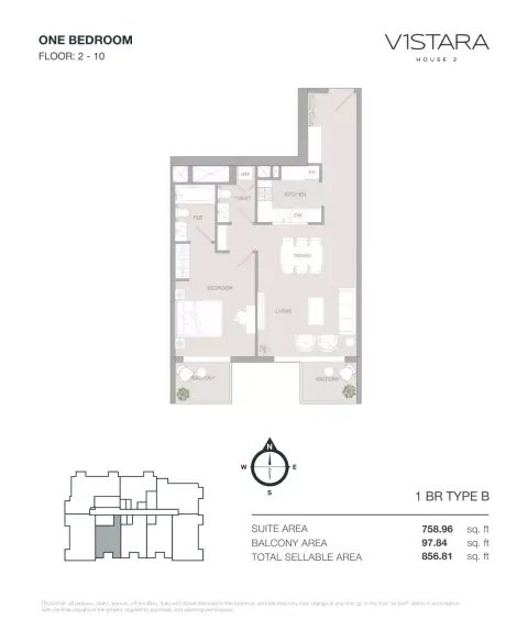 V1stara House Phase 2: Type B, 856 sq ft 户型图