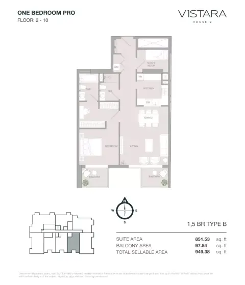 V1stara House Phase 2: Type B, 949 sq ft 户型图