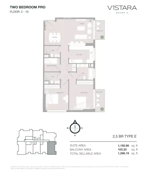 V1stara House Phase 2: Type E, 1,296 sq ft 户型图