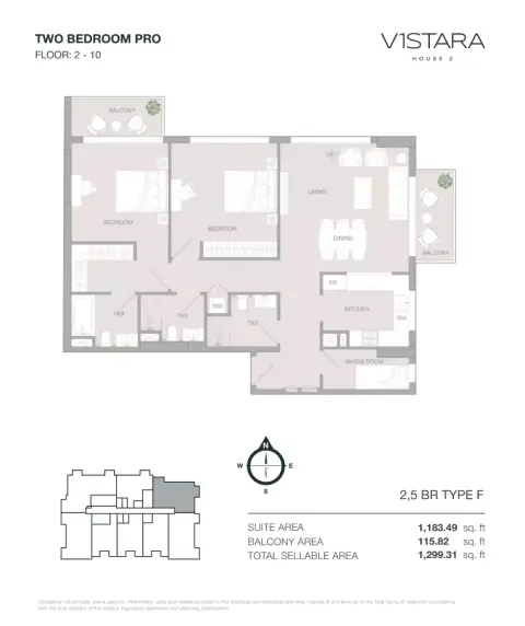 V1stara House Phase 2: Type F, 1,299 sq ft 户型图