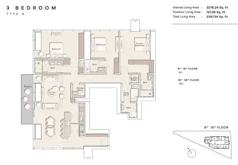 One River Point: Floor plan Type A, 2,397 sq ft
