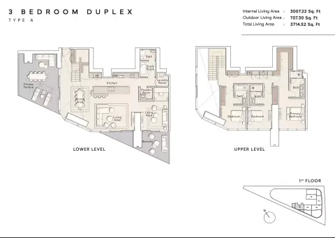 One River Point: Floor plan Type A, 3,714 sq ft