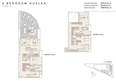 One River Point: Floor plan Type C, 3,968 sq ft