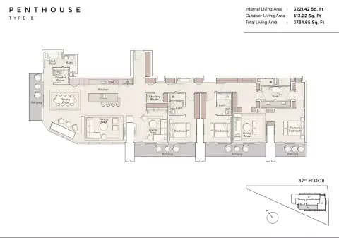 One River Point: Floor plan Type B, 3,734 sq ft