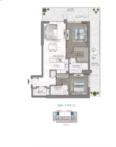 داماك ريفرسايد فيوز: مخطط الطابق Type C1