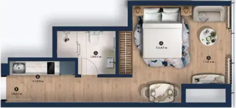 هيلتون ريزيدنسز أبراج بحيرات جميرا: مخطط الطابق Type 1, 329 sq ft