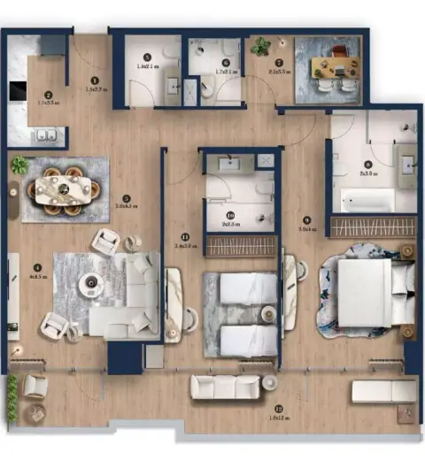 هيلتون ريزيدنسز أبراج بحيرات جميرا: مخطط الطابق Type 1, 993 sq ft