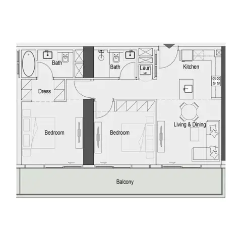 سييرا من إيمان: مخطط الطابق Type A, 1,060 sq ft