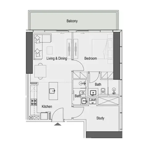 سييرا من إيمان: مخطط الطابق Type A, 888 sq ft