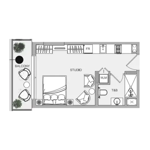 ELAR1S Sky: Floor plan Type 1, 390 sq ft