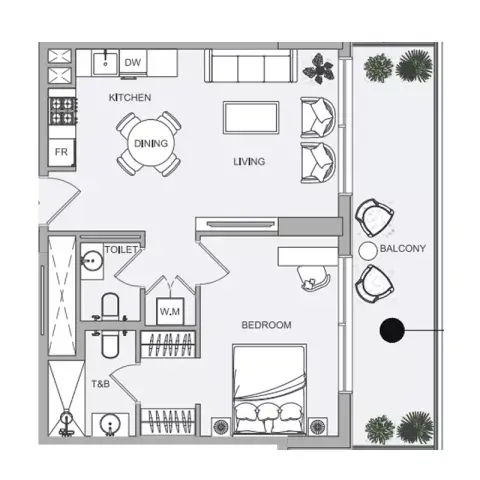 ELAR1S Sky: Floor plan Type 1, 714 sq ft