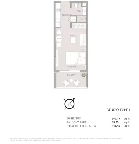 Essenlife: Floor plan Type I, 448 sq ft