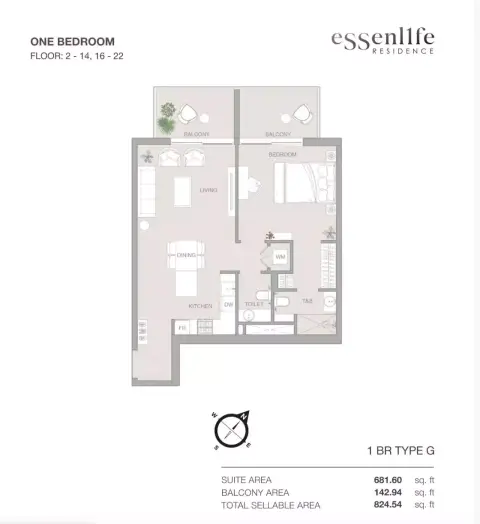 Essenlife: Floor plan Type G, 824 sq ft