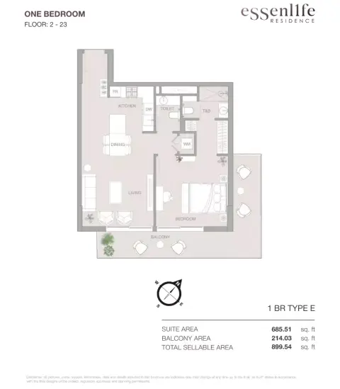 Essenlife: Floor plan Type E, 899 sq ft