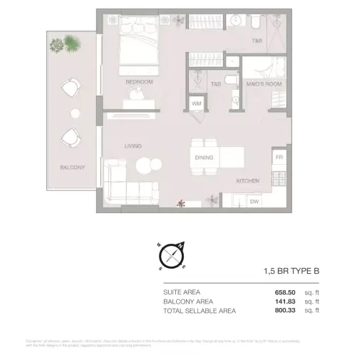 Essenlife: Floor plan Type B, 800 sq ft