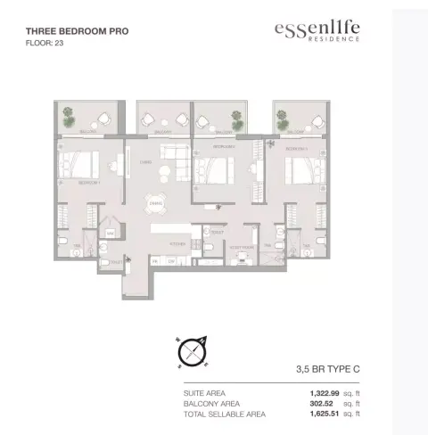 Essenlife: Floor plan Type C, 1,625 sq ft