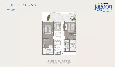 Damac Lagoon Views 13: फ़्लोर प्लान Type A, 1,152 sq ft
