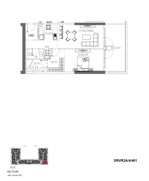 داماك ريفرسايد فيوز: مخطط الطابق Type 1, 898 sq ft