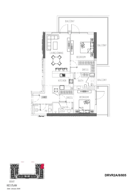 داماك ريفرسايد فيوز: مخطط الطابق Type 1, 1,197 sq ft