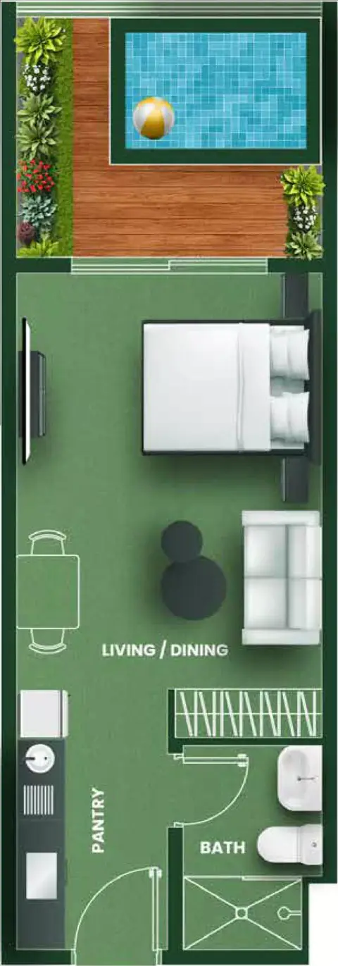 Vincitore Aqua Flora: Floor plan Type E, 445 sq ft