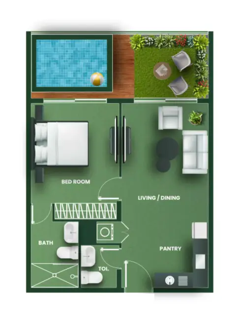 Vincitore Aqua Flora: Floor plan Type A, 723 sq ft