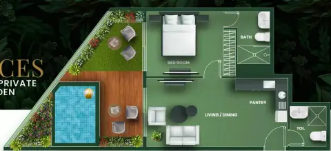Vincitore Aqua Flora: Floor plan Type B, 854 sq ft