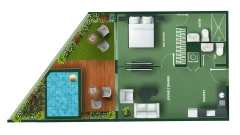 Vincitore Aqua Flora: Floor plan Type E, 875 sq ft