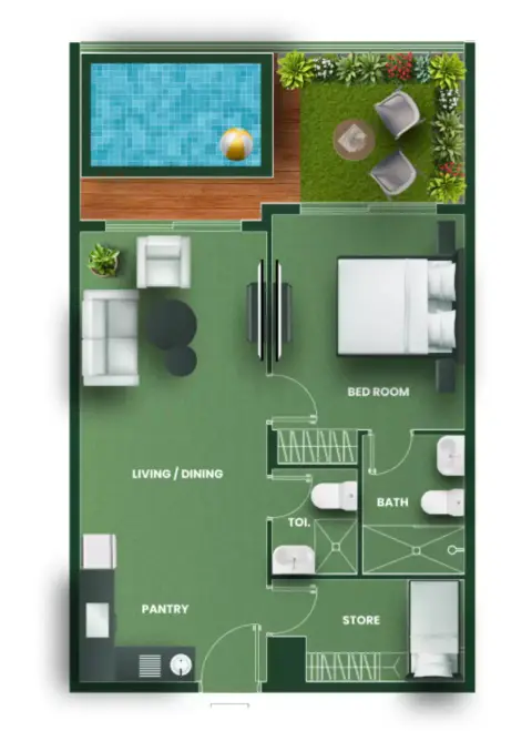 Vincitore Aqua Flora: Floor plan Type D, 861 sq ft