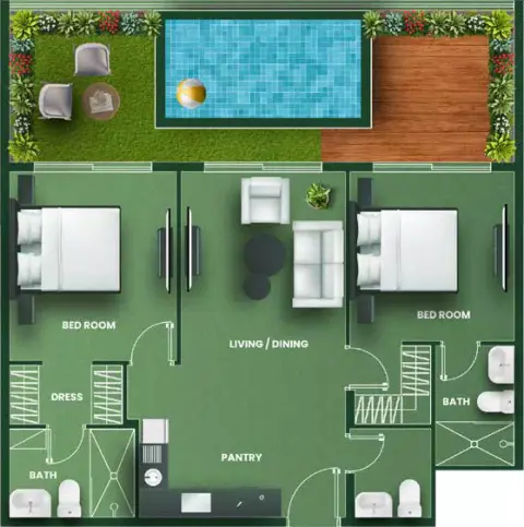 Vincitore Aqua Flora: Floor plan Type A, 1,193 sq ft