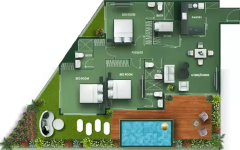 Vincitore Aqua Flora: Floor plan Type B, 2,222 sq ft