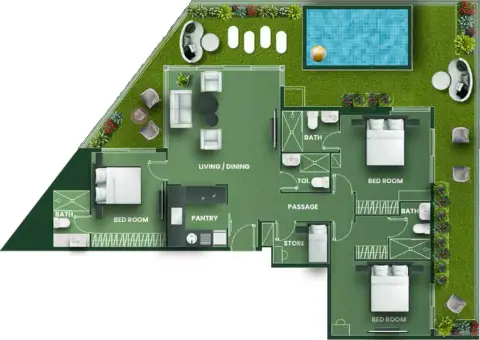 Vincitore Aqua Flora: Floor plan Type C, 2,247 sq ft