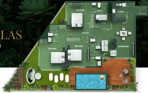 Vincitore Aqua Flora: Floor plan Type A, 2,201 sq ft