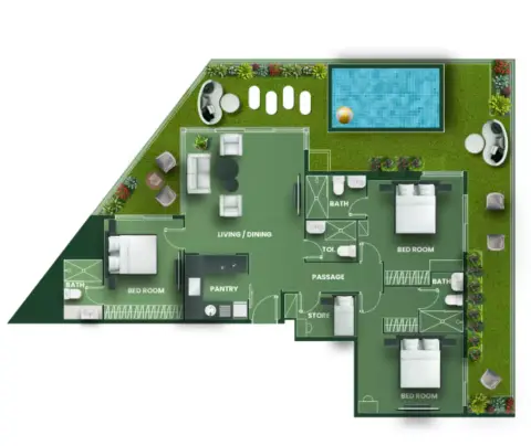 Vincitore Aqua Flora: Floor plan Type B, 2,201 sq ft