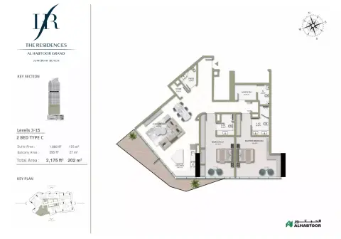 The Residences Al Habtoor Grand: Floor plan Type C, 2,175 sq ft