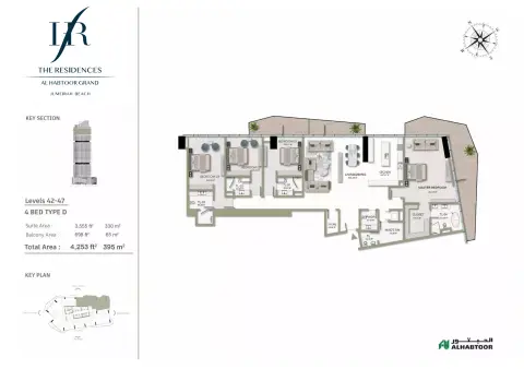 The Residences Al Habtoor Grand: Floor plan Type D, 4,253 sq ft