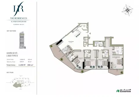 The Residences Al Habtoor Grand: Floor plan Type B, 4,258 sq ft
