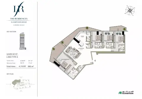 The Residences Al Habtoor Grand: Floor plan Type A, 4,115 sq ft