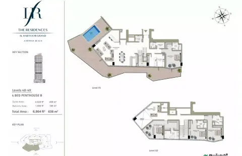 The Residences Al Habtoor Grand: Floor plan Type B -PH, 6,864 sq ft