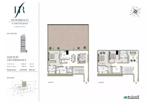 The Residences Al Habtoor Grand: Floor plan Type B -TH, 4,273 sq ft