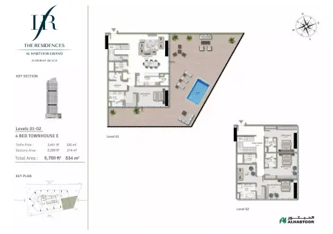 The Residences Al Habtoor Grand: Floor plan Type E -TH, 5,750 sq ft