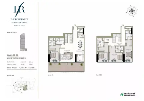 The Residences Al Habtoor Grand: Floor plan Type D -TH, 4,032 sq ft