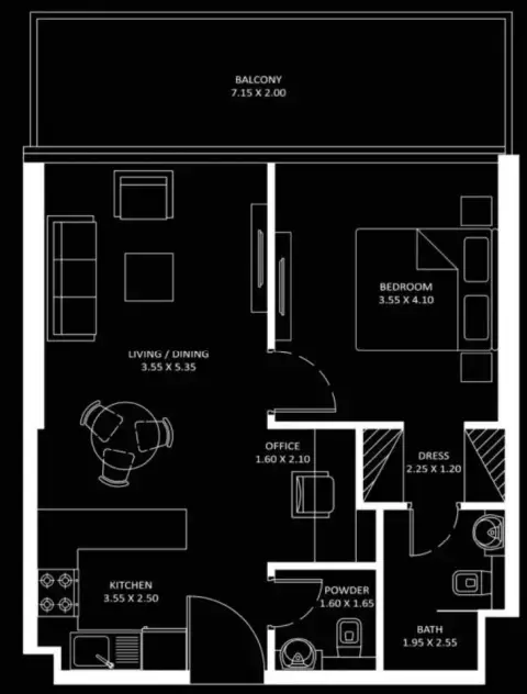 Diamondz: Floor plan Type B, 733 sq ft