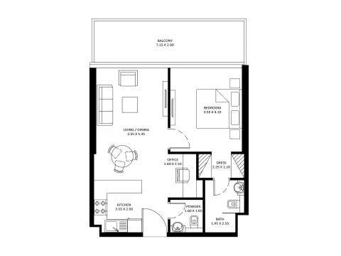 Diamondz: Floor plan Type C, 746 sq ft