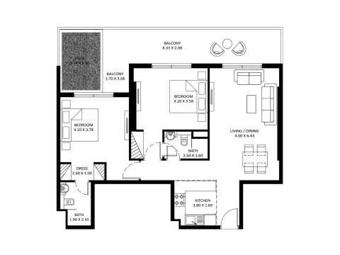 Diamondz: Floor plan Type C, 1,269 sq ft