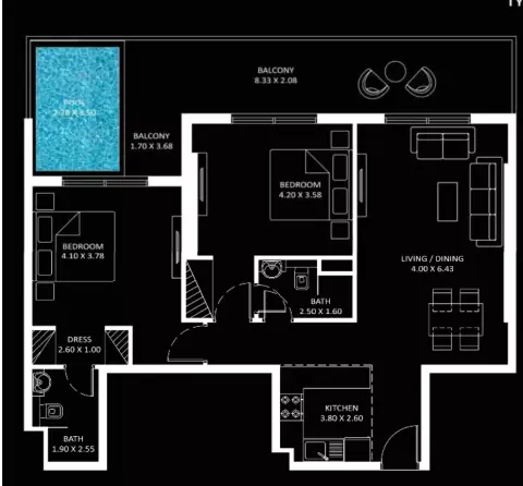 Diamondz: Floor plan Type B, 1,519 sq ft