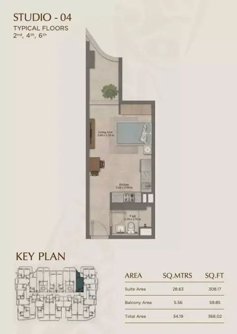 Elinor: Floor plan Type 04, 368 sq ft