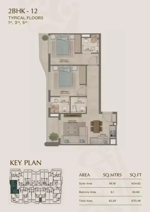 Elinor: Floor plan Type 12, 670 sq ft