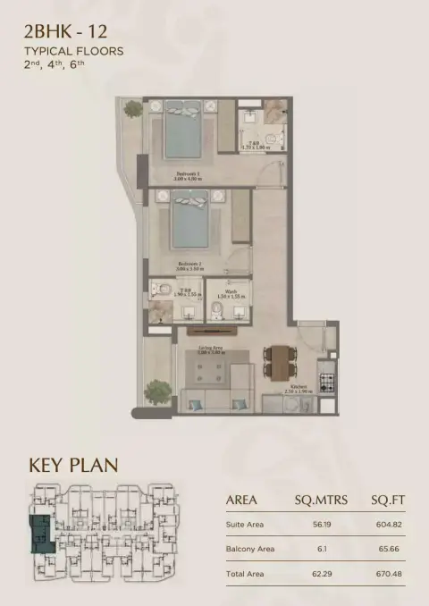 Elinor: Floor plan Type 12, 670 sq ft