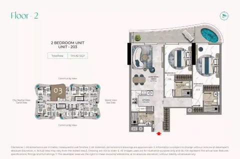 La Crystal: Floor plan UNIT - 203, 1,114 sq ft